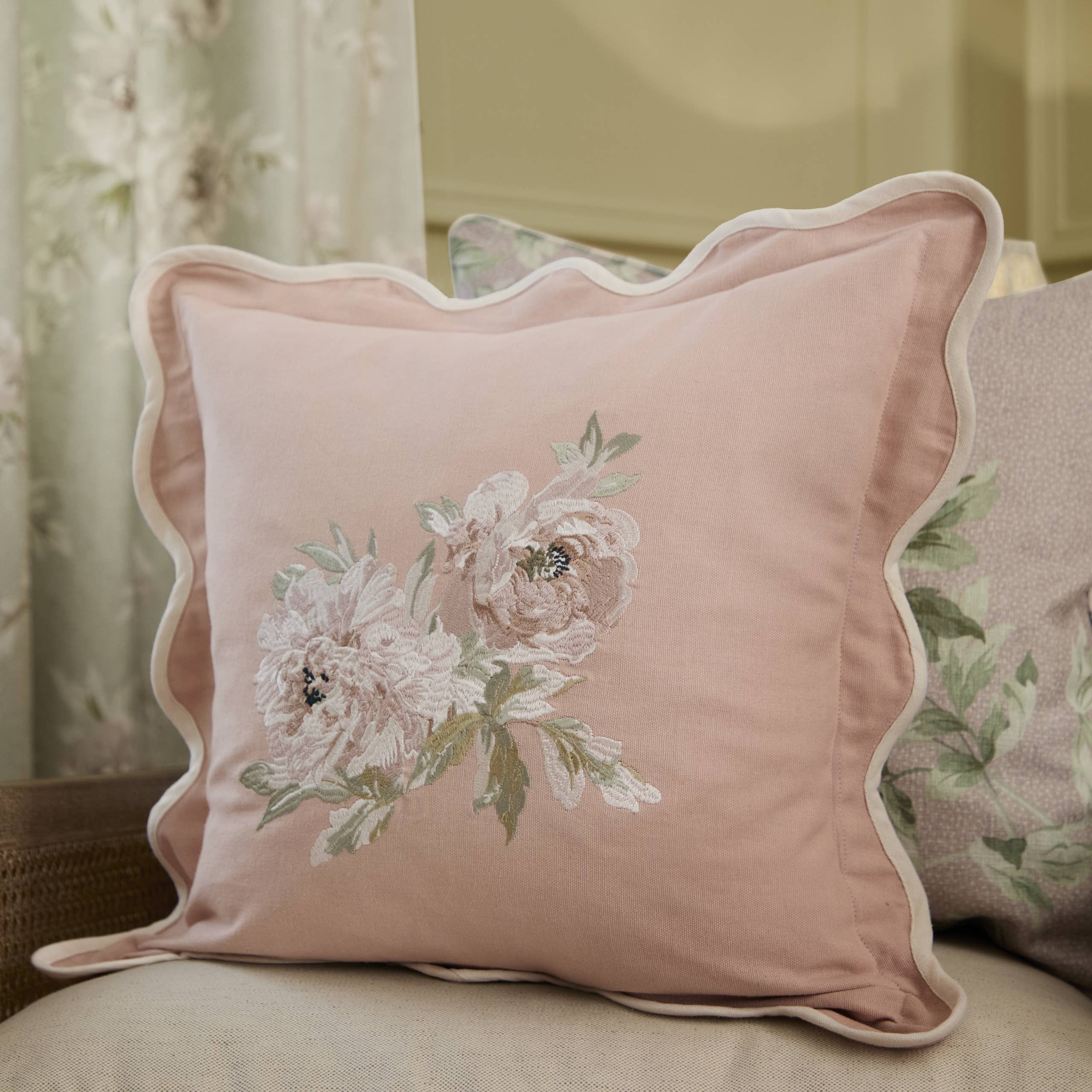 Adele Floral Embroidered Cushion Rose for wholesale on Faire0