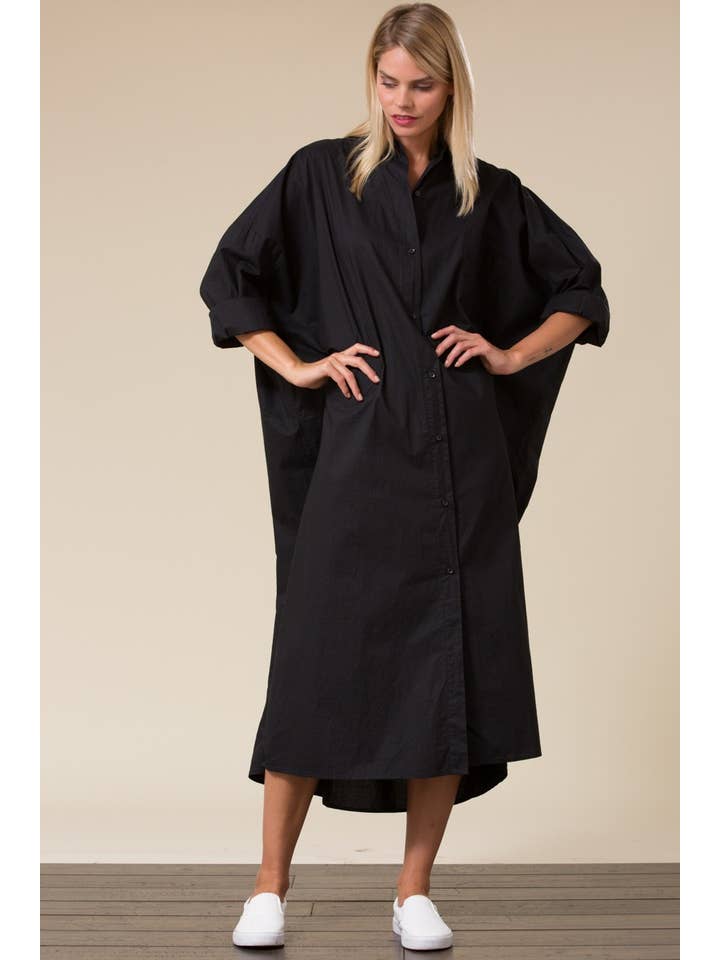 Bloidy - Venta al por mayor Vestido - Mujer - Vestido midi camisero extragrande de algodón blanco - ID300178