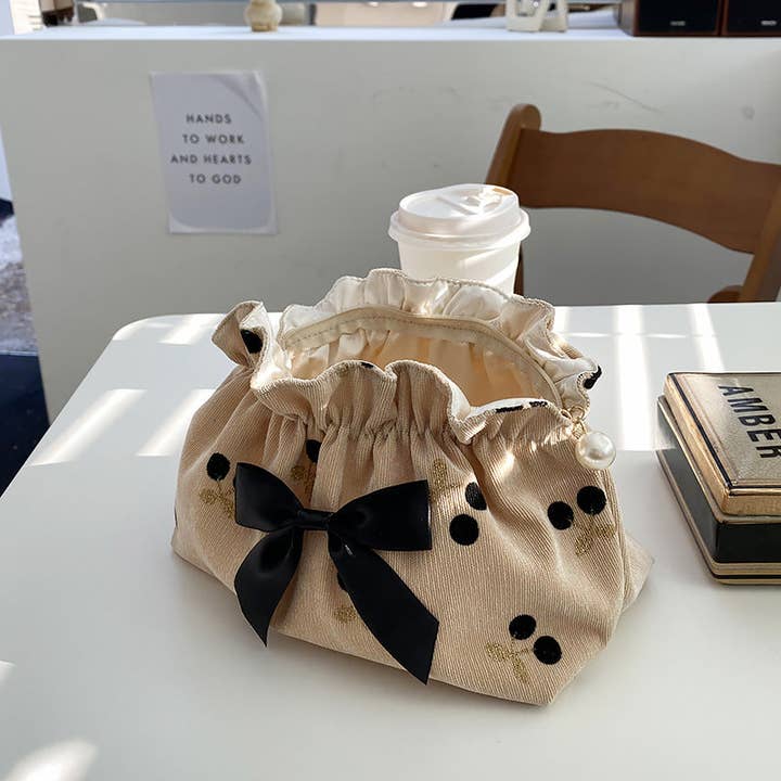Dipped Shop - Wholesale Makeup/Cosmetic Bag - Corduroy Cherry Bow Cosmetic Bag DPCB41