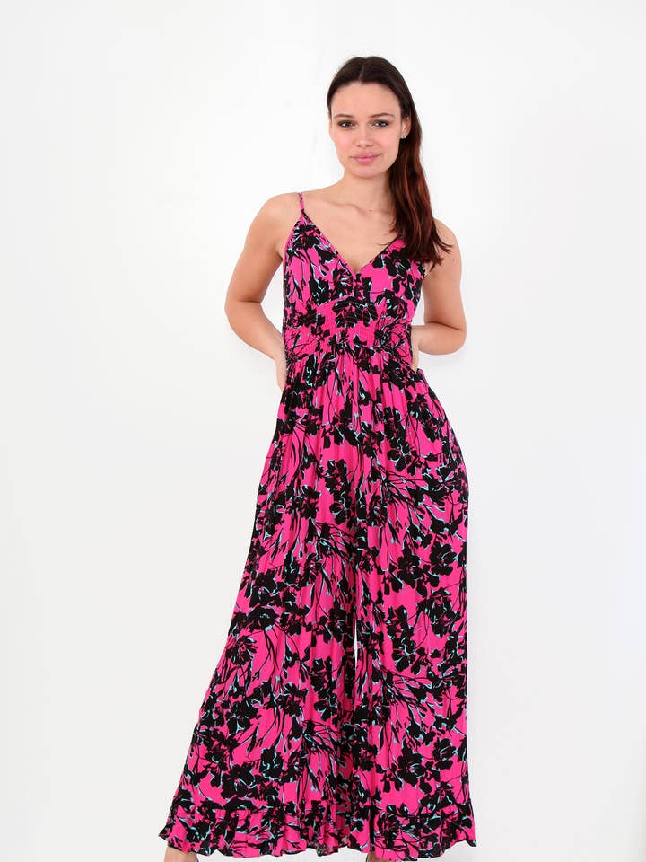 Jumpsuit mit ethnischem Aufdruck, fließender Hose, V-Ausschnitt für den Großhandel von last queen