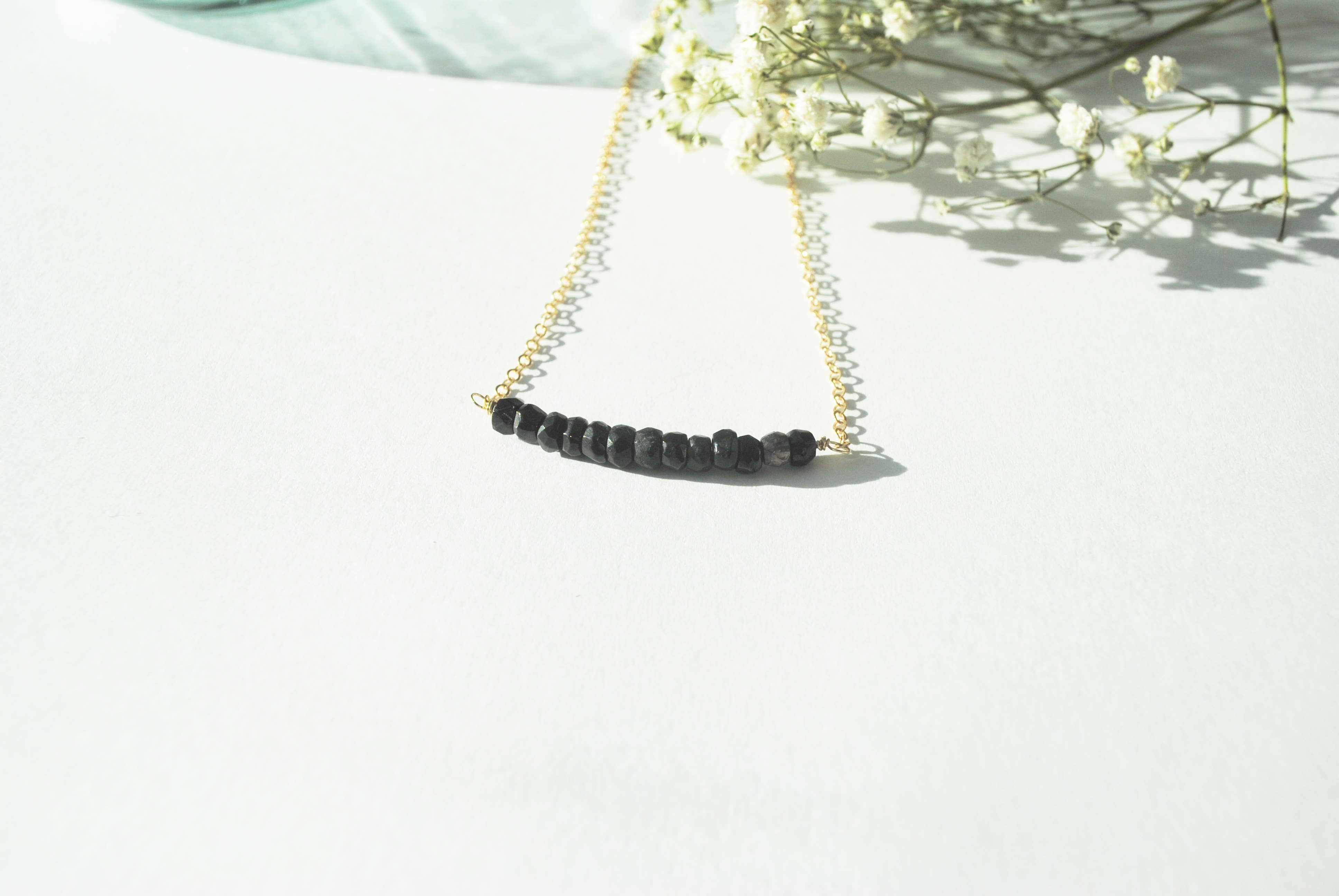 Seaflowerjewelry – wholesale Hänge-/berlockhalsband – Svart turmalin halsband guld fylla sterling pärla bar smycken0