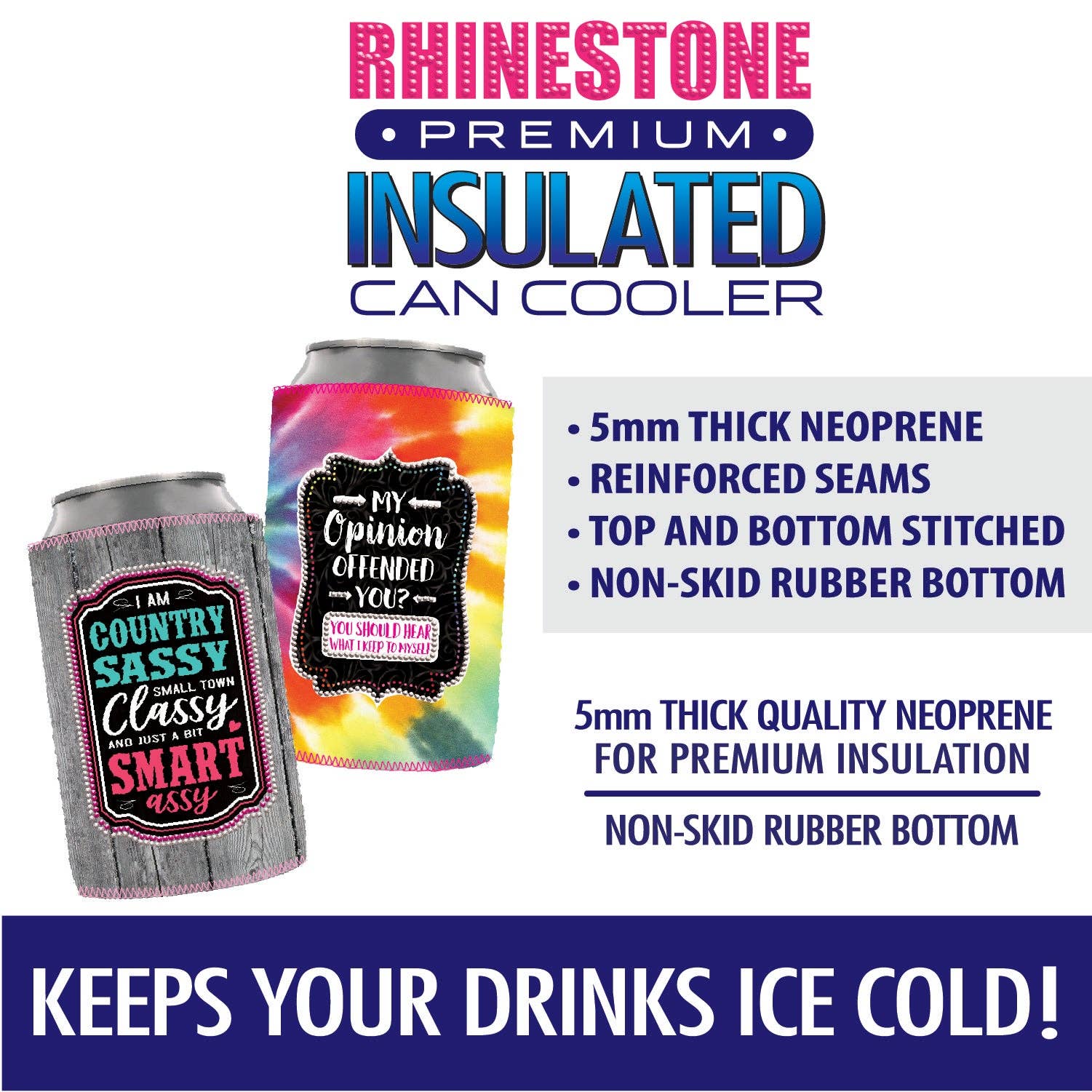 Novelty Brands - Wholesale Drink Huggers & Koozies - Insulated Can Cooler Coozie Rhinestone Assortment- 6/Display3