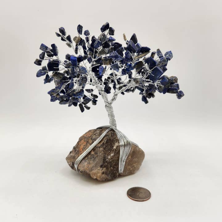 Meraki Gemstones - Wholesale Spiritual Stone/Crystal - Gemstone Tree -Lapis Lazuli/Smoky Quartz Base w/Silver Wire