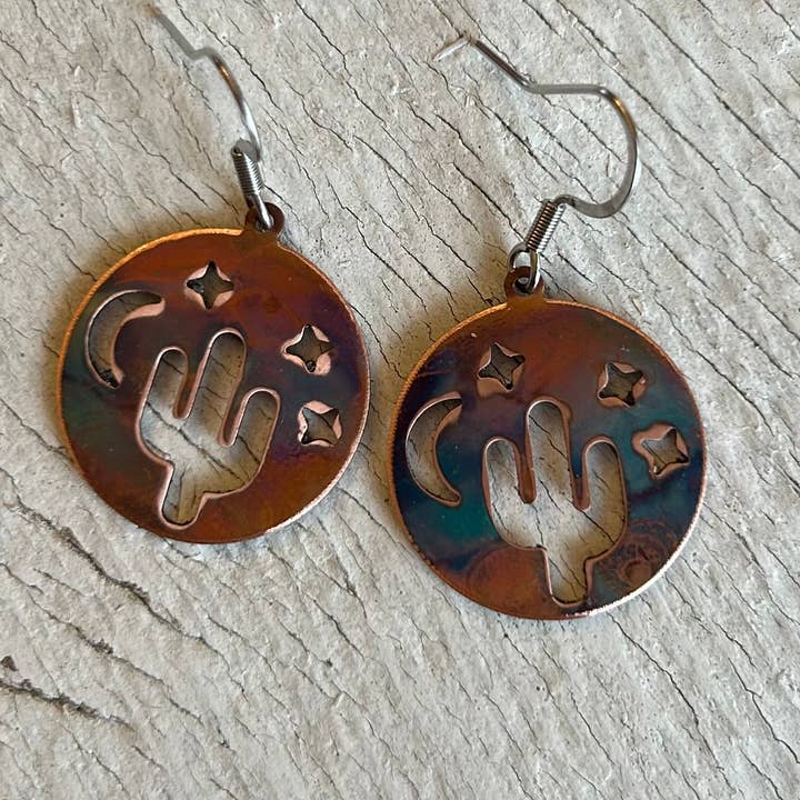 Desert Scene Earrings, Moon, Stars, Cactus Earrings for wholesale by Positive Shine Jewelry
