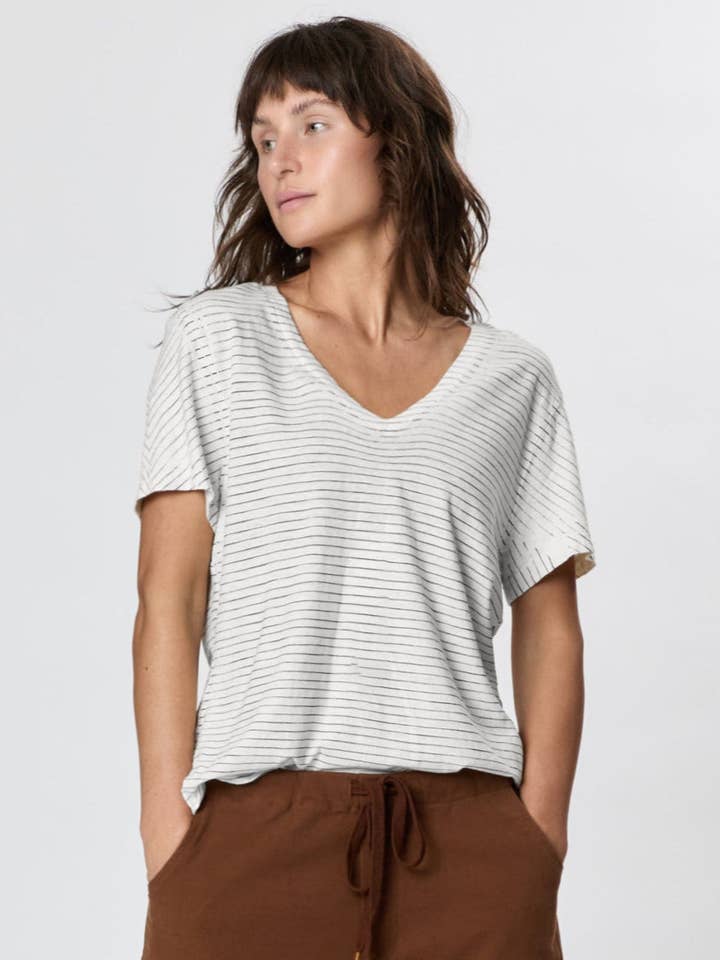 Hemp V Neck Stripe for wholesale by Ragabond Studio