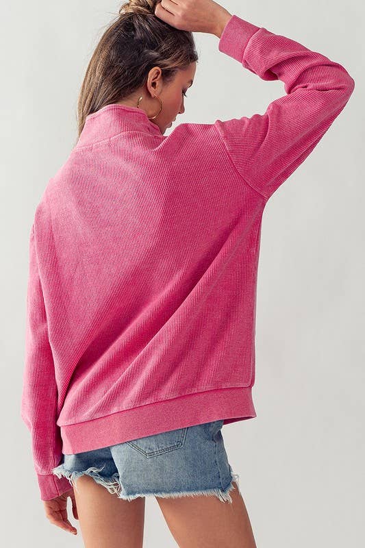 Urban Daizy - Wholesale Sweatshirt - Women's - Vintage Washed Quarter Zip Ribbed Sweatshirt29