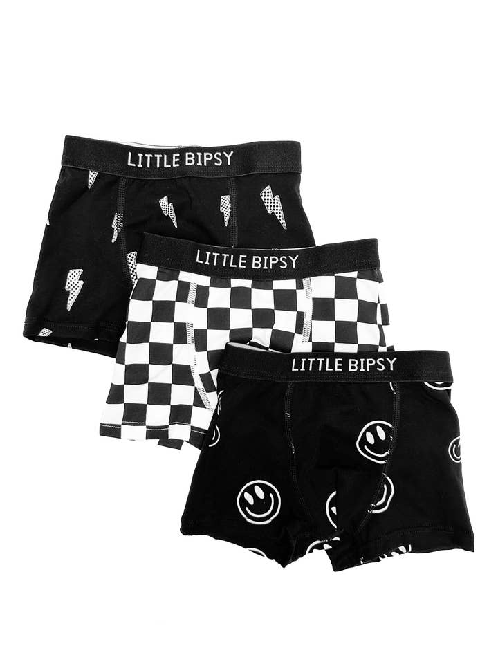 Little Bipsy - Wholesale Underwear - Kids - Boxer Brief 3-Pack - Smiley, Checkered, Lightening Bolt0