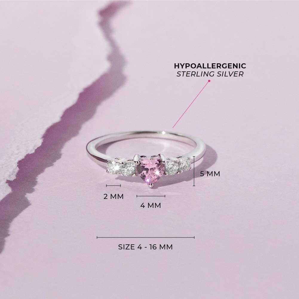 In Season Jewelry – Anel multi-pedra por atacado – Anel Criança Coração CZ Tamanho 2-5 Crianças - Prata de Lei6