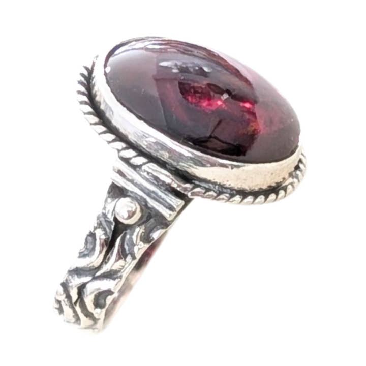 SALE Large Cabochon Garnet Sterling Silver Ring for wholesale by Saraswati Imports
