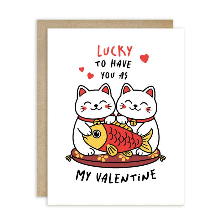 Carte de Saint-Valentin Chat Maneki Neko | Chanceux de t'avoir pour la vente par Cute Asian Cards