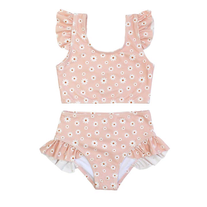 Maillot de bain fille à volants marguerite rose pour la vente par Emerson and Friends