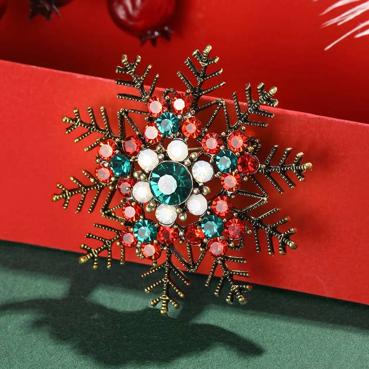 Vintage Rhinestone Snowflake Brooch, Christmas / Winter Pin for wholesale on Faire2
