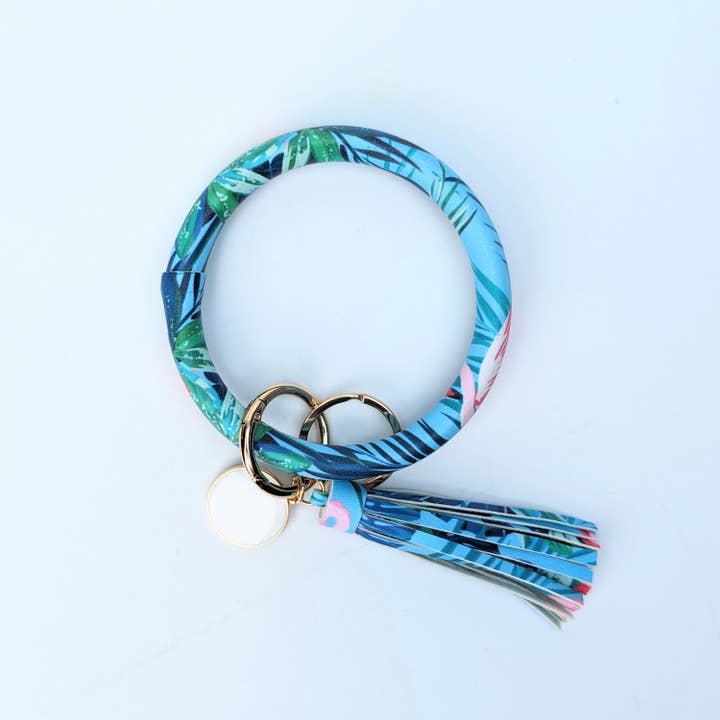 iconic mi - Wholesale Keychain Bracelet - Bangle Bracelet Keyring with Tassel Wristlet Tropical Leaves1