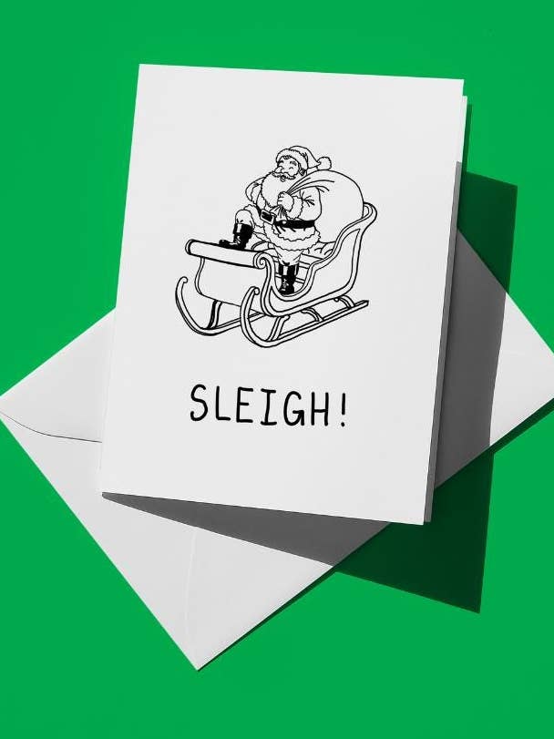 Enkel jultomtesläde julkort A2-storlek | Roligt julhälsningskort på premium matt kartong med kuvert för wholesale av semiserious studio