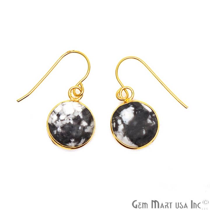 GemMartUSA - Wholesale Dangle Earrings - Round Gemstone 12mm Gold Plated Dangle Hook Earring