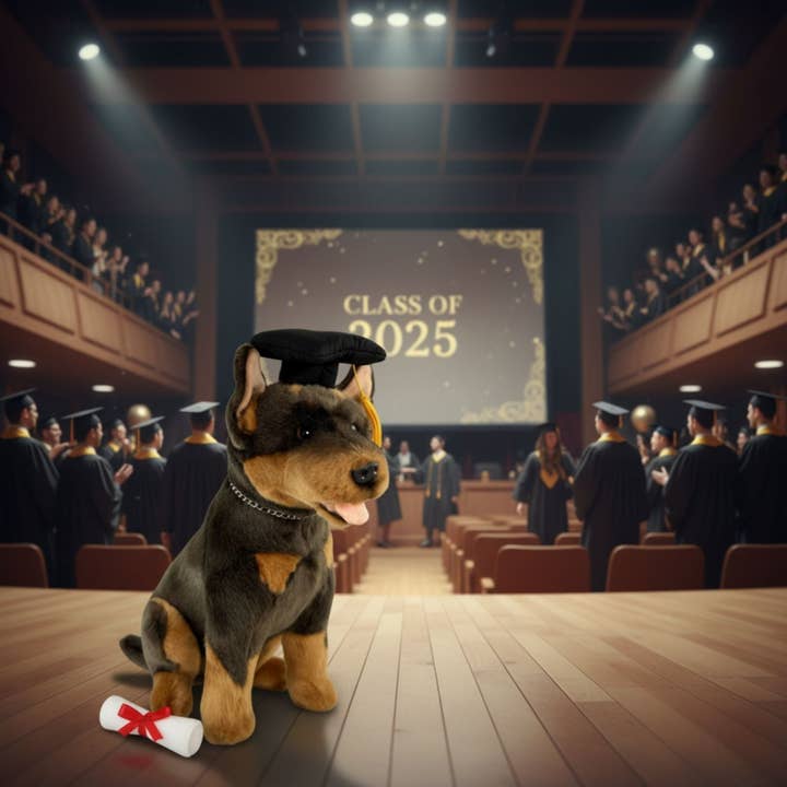 Bocchetta Plush Toys - Wholesale Knuffels - Kinderen en baby - Gradhat Basil met afstudeerhoed - Kelpie - 28 cm zittend1