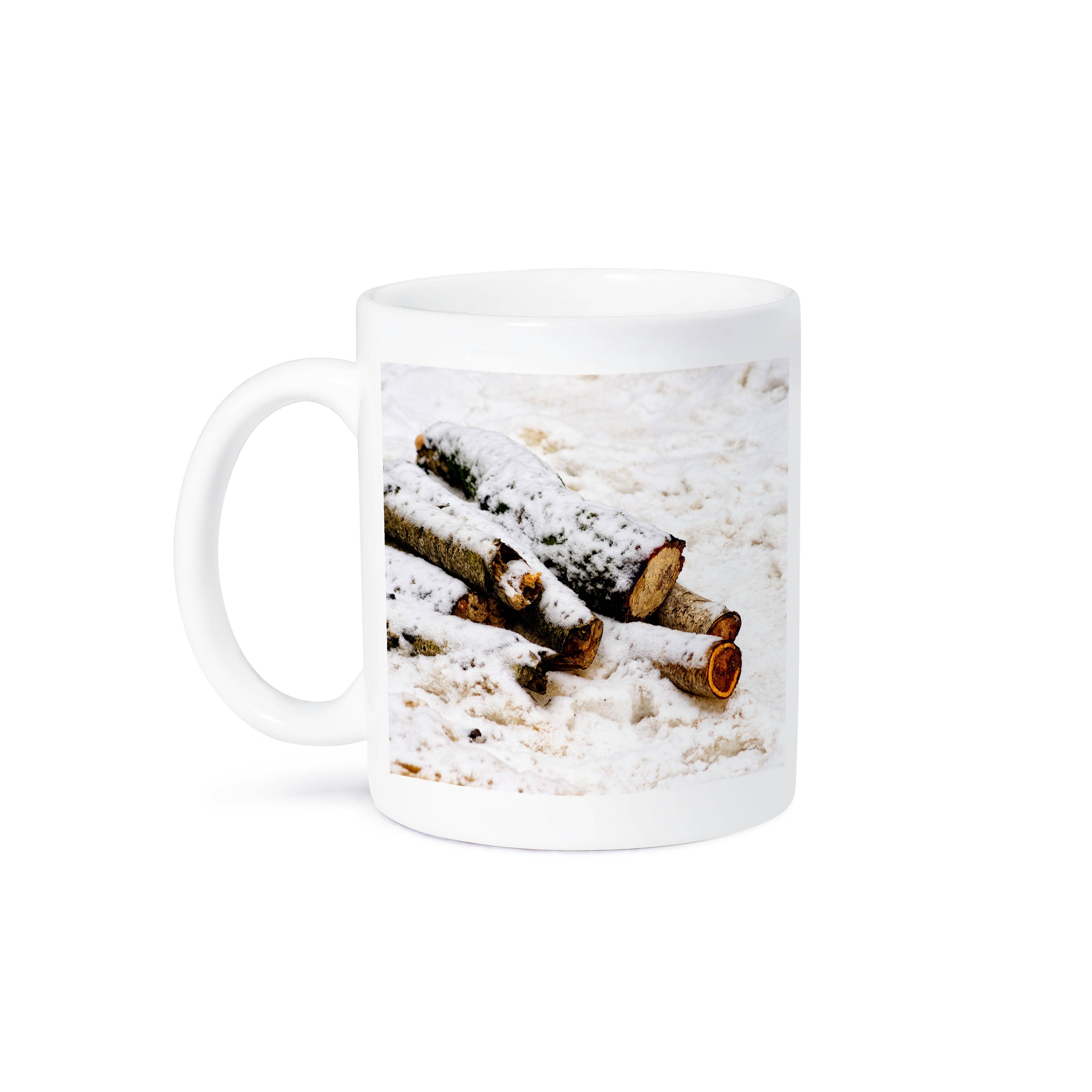 3dRose – wholesale Coffee mug – 3dRose, Snow covered birch tree logs or firewood on an old snow, Mug8