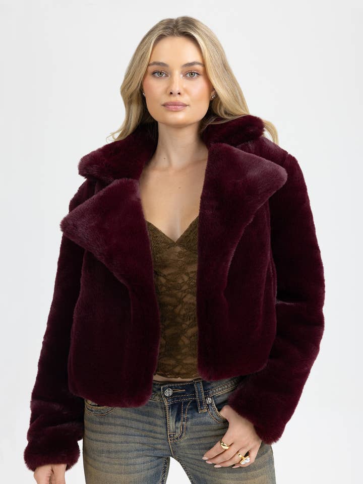 PLUSH FAUX FUR JACKET - BMJ0057L for wholesale by Miss Me