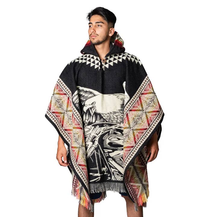 Poncho Unisex Andino Tribale con Aquila Motorizzata in Alpaca all'Ingrosso per la vendita all'ingrosso da parte di EcuadorStores