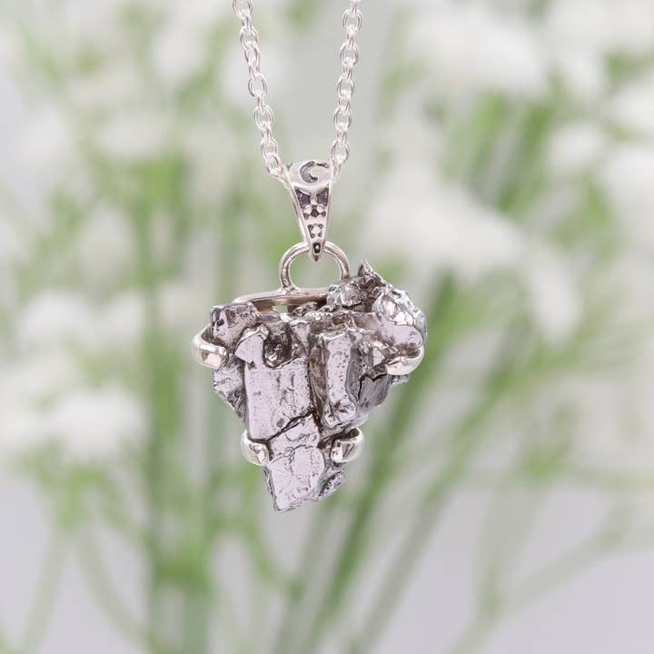 Raw Meteorite Gemstone Pendant Necklace In Sterling Silver for wholesale by Jay Jools