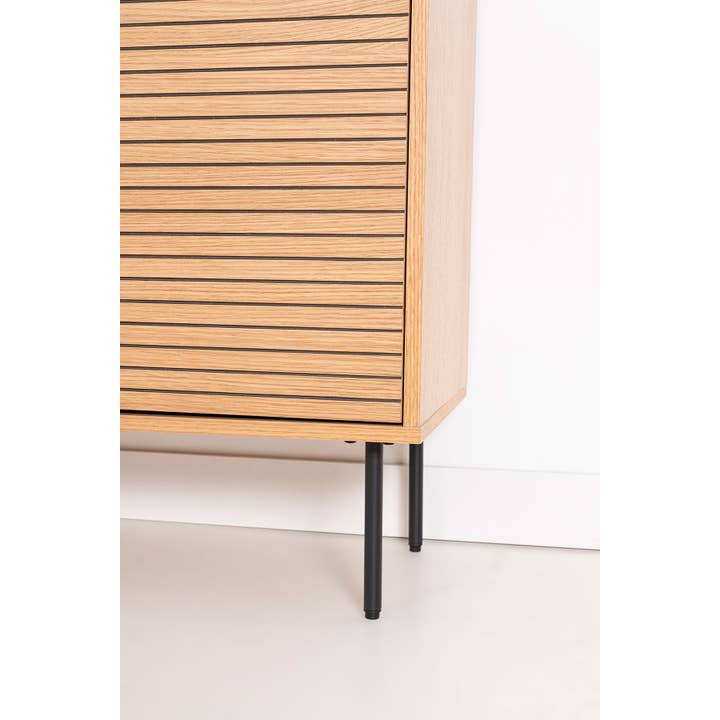 Gdeco - Wholesale Sideboard - Nela Sideboard, Oak Veneer And Black Dm, Black Metal Legs.2