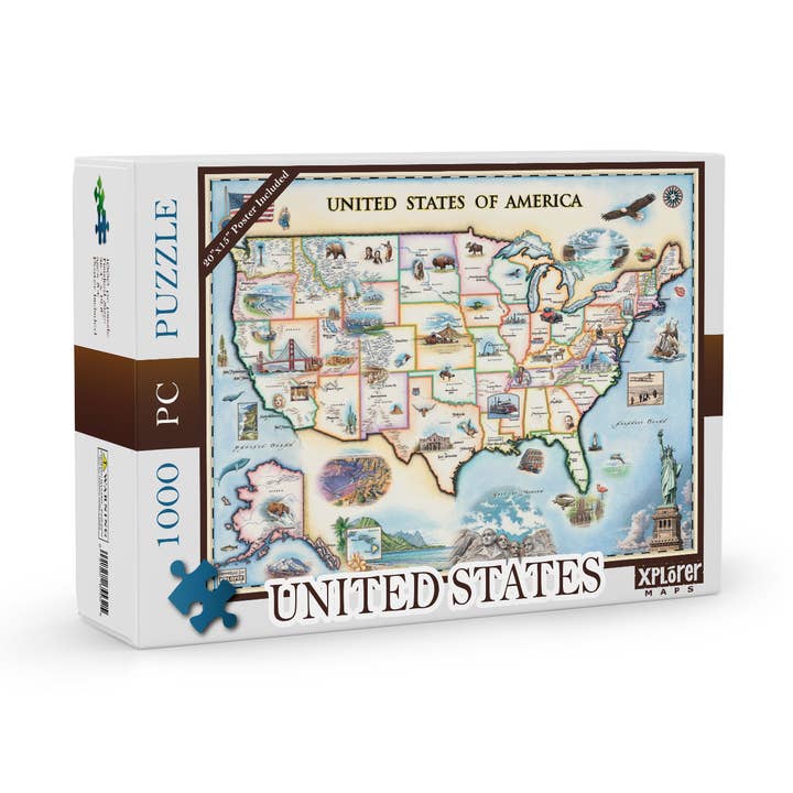 XPLORER MAPS - Venta al por mayor Puzle - Adultos - Rompecabezas de Mapa de EE. UU. - 1000 Piezas, Ilustrado a Mano0
