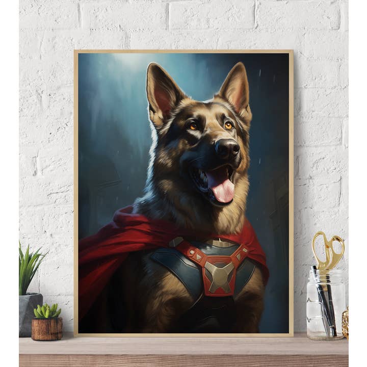 Arttique - Artistry Canvas Prints - Wholesale Art Print - German Shepherd Superhero Canvas Wall Art print