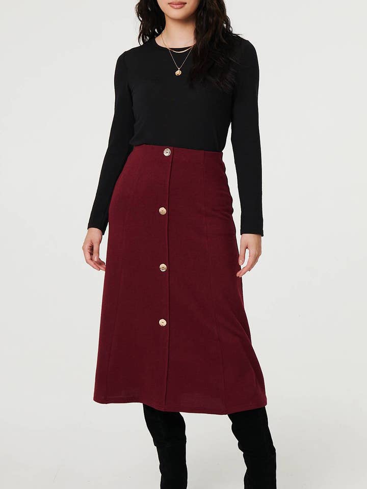 A-lijn midi-rok met hoge taille en knopen voor wholesale door Stellalondon