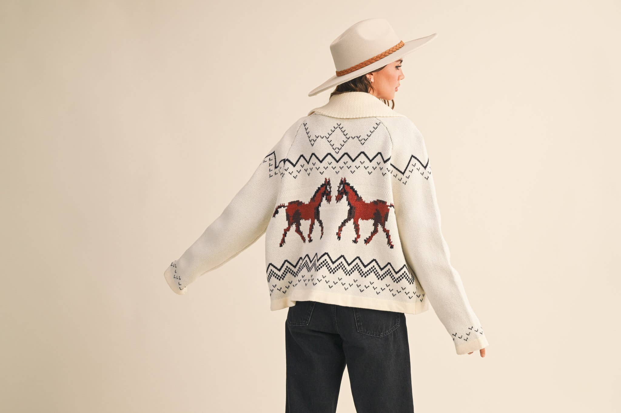 &MERCI - Wholesale Cardigan - Women's - HORSE KNIT SWEATER CARDIGAN MSW1080743