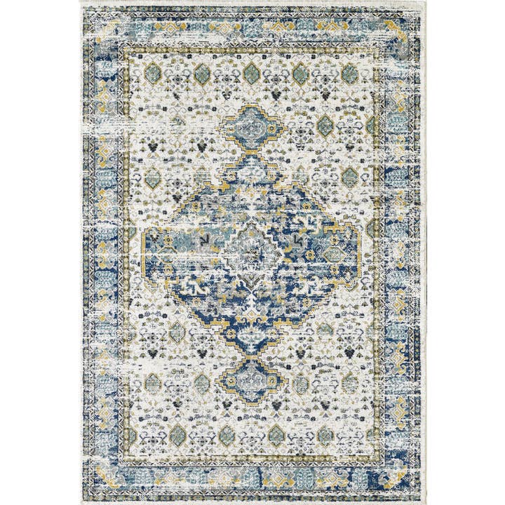 Abani Rugs - Wholesale Area Rug - Abani Porto Traditional Medallion Blue and Ivory Area Rug