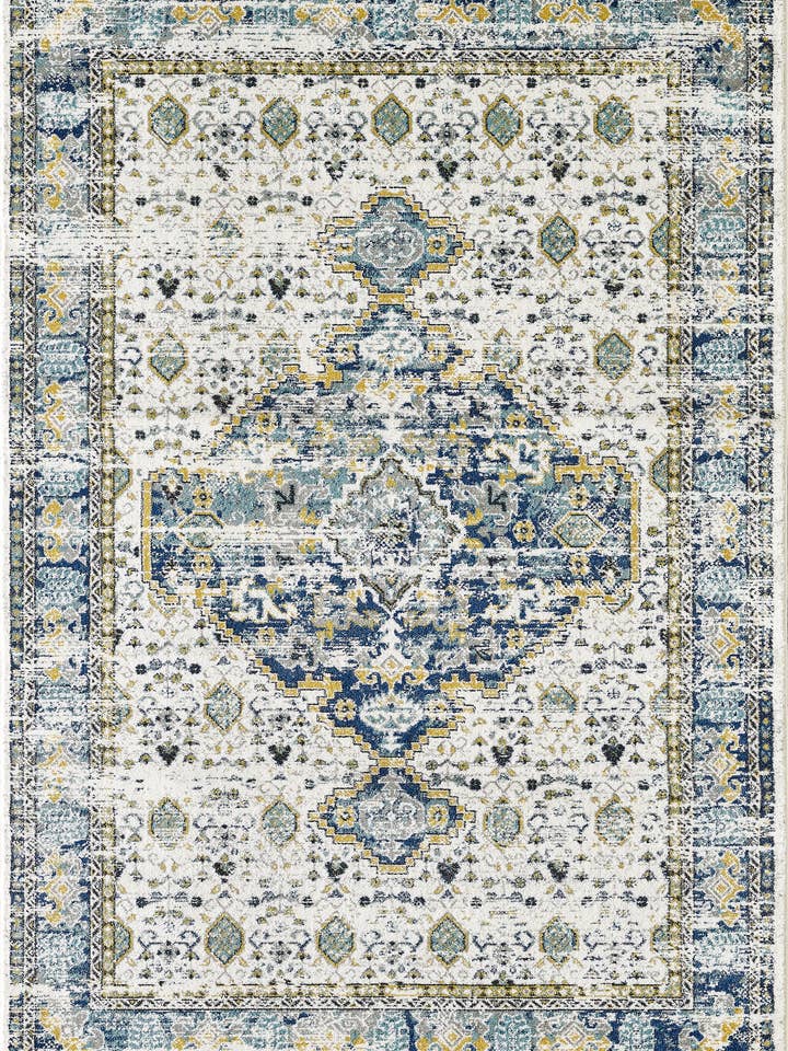 Abani Porto Traditioneel Medaillon Blauw en Ivoor Vloerkleed voor wholesale door Abani Rugs