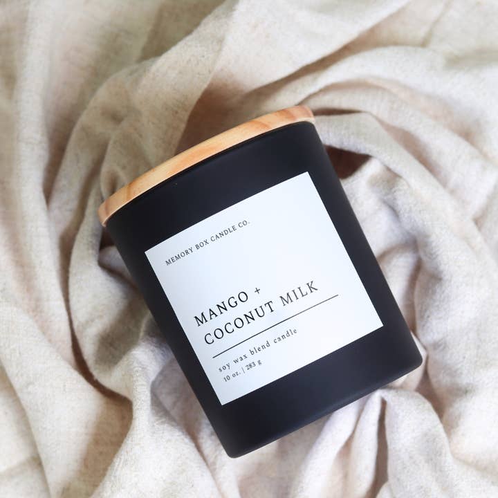 Memory Box Candle Co. - Wholesale Jar/Filled Candle - Mango + Coconut Milk - 10 oz. Matte Black Glass Soy Candle