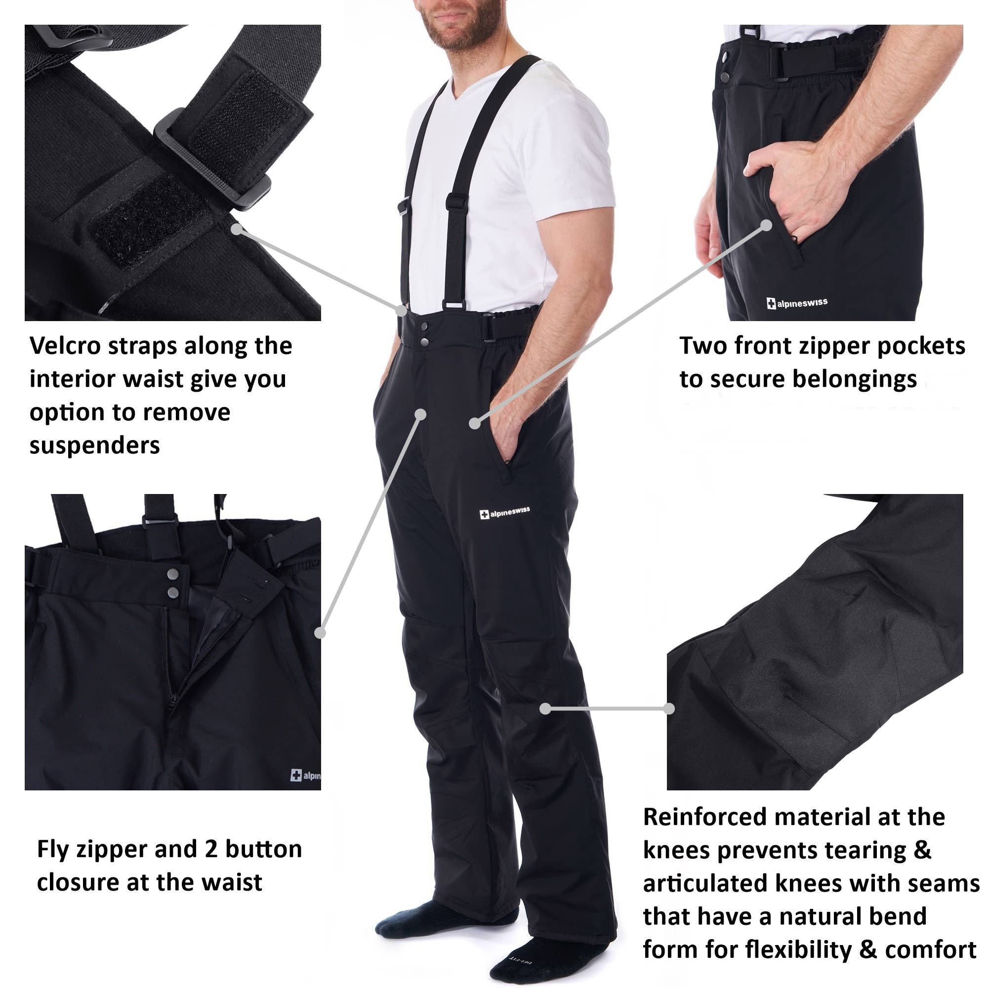 Black Mens Waterproof Snowboard Ski Snow Pants w/ Removeable Suspe for wholesale on Faire3