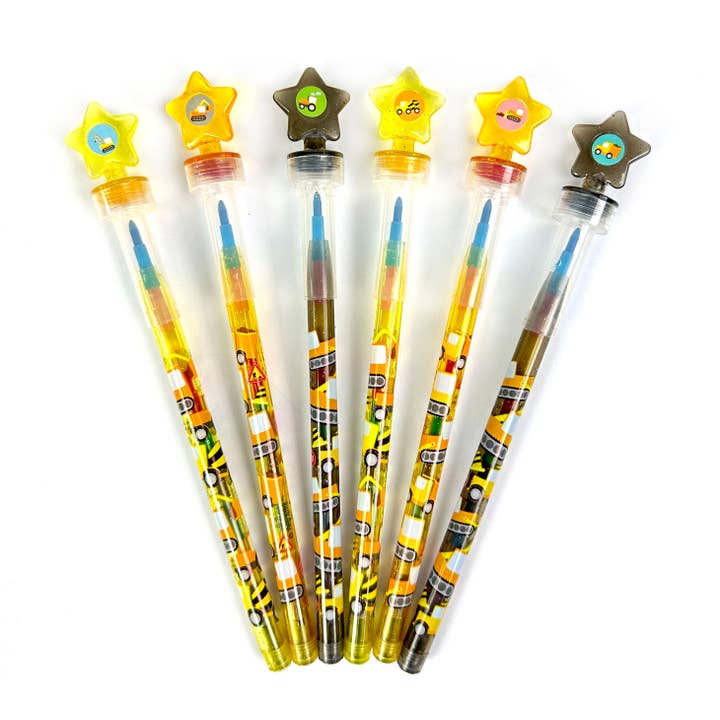 Tiny Mills – wholesale Crayons – Child & baby – Construction Stackable Crayon with Stamper Topper1