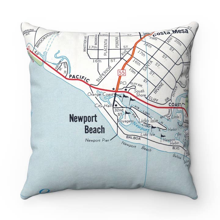 Newport Beach California Map Pillow for wholesale by Daisy Mae Designs