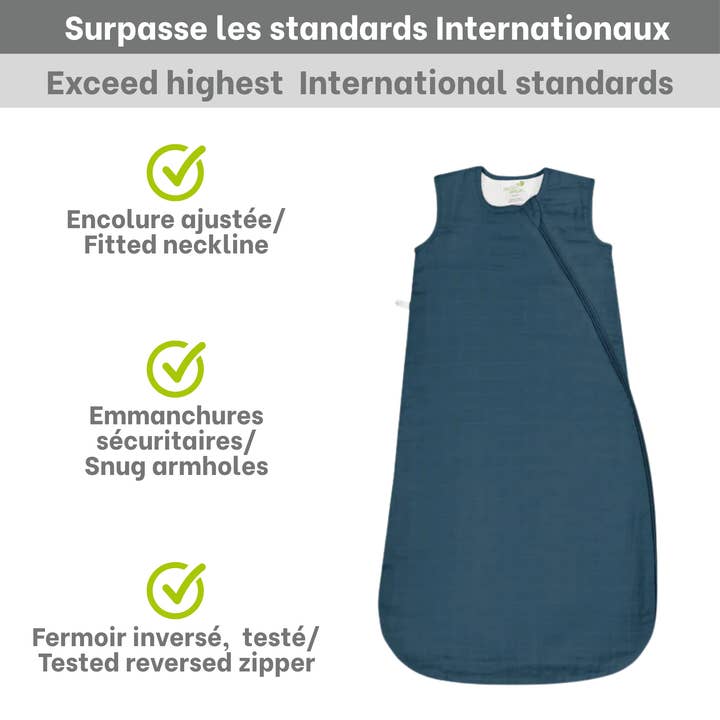 Cotton muslin sleep sack - Navy (0.7 tog) for wholesale by Perlimpinpin