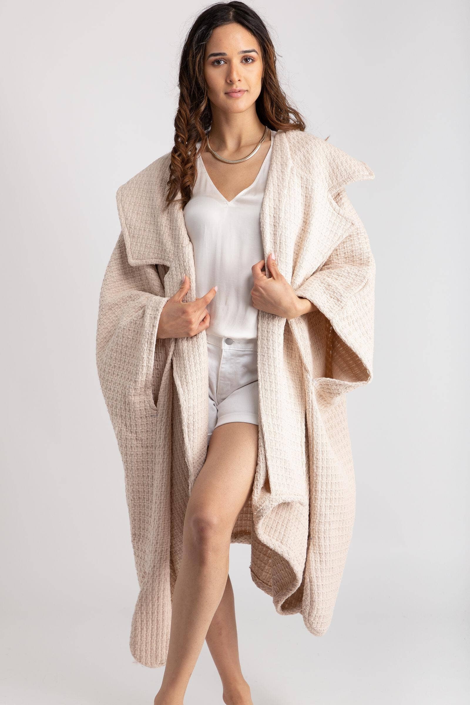 SAACHI - Wholesale Kimono - Women's - Comfy Oversized Waffle Knit Collared Jacket0