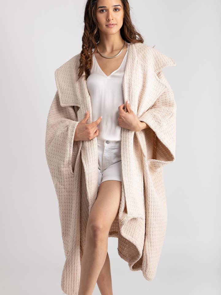 SAACHI - Wholesale Kimono - Women's - Comfy Oversized Waffle Knit Collared Jacket