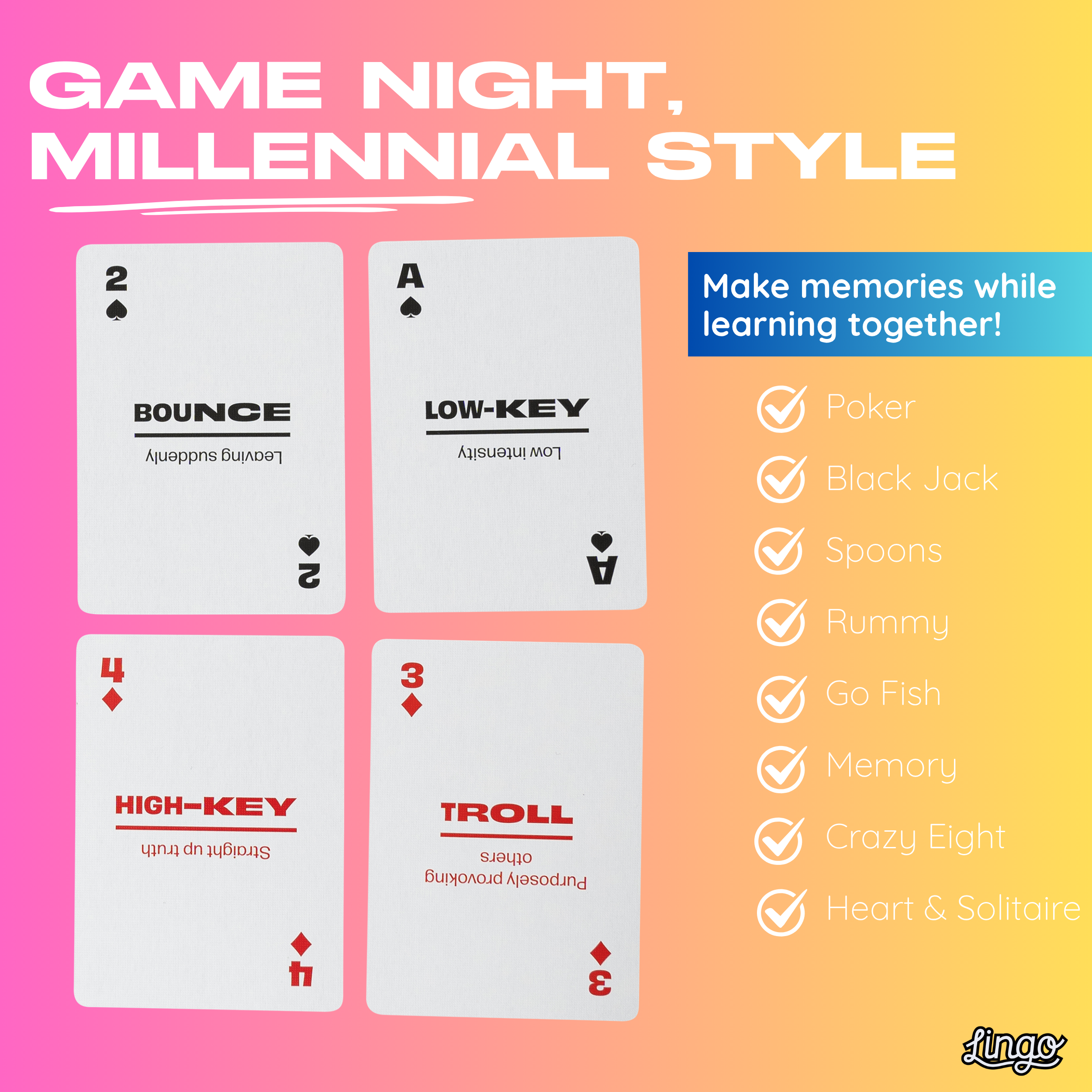 Lingo Playing Cards - Vente Jeu de cartes - Cartes à jouer Millennial Slang5
