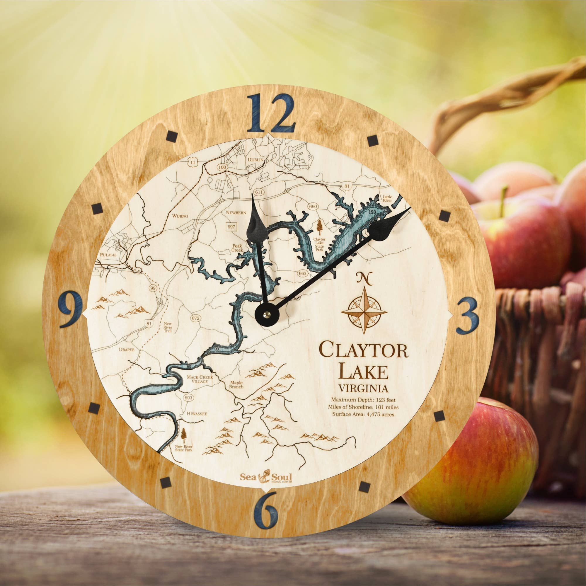 Sea & Soul Nautical Chart Art - Wholesale Wall Clock - Claytor Lake Virginia Nautical Map Wood Wall Clock - 2 Level4