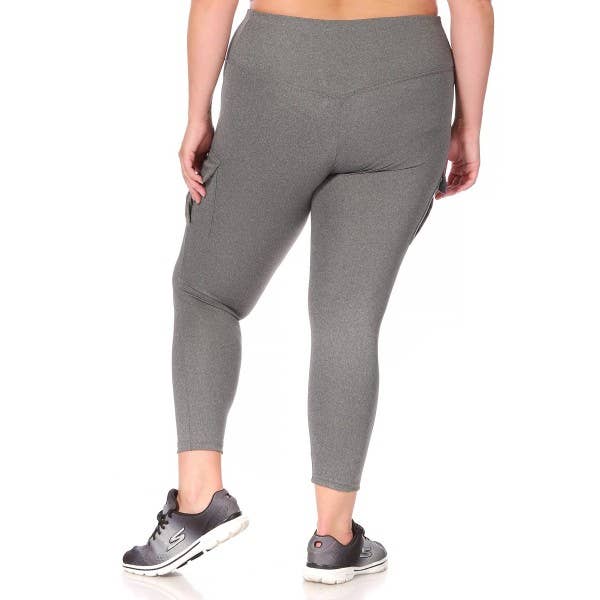 Heather Grey Womens Plus Size Tummy Control Sports Leggings for wholesale on Faire