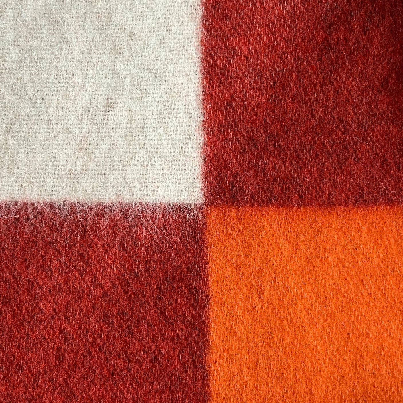 WoolOnly - Wholesale Throw Blanket - Reversible blanket plaid made of Norwegian wool 130x200 cm (Tricolor Square) Papaya/Chili3