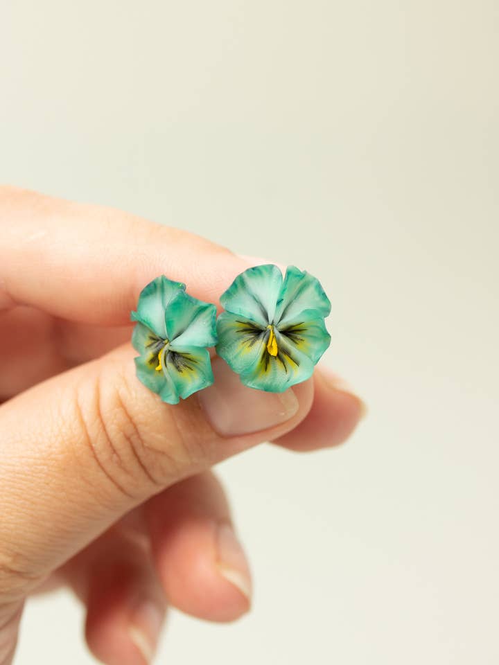 Minze Stiefmütterchen Ohrringe Stecker Ohrringe - Blumen Schmuck für den Großhandel von EtenIren