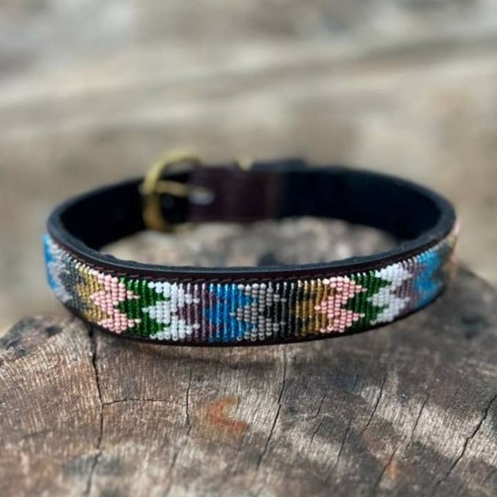 Tribal Maasai Beaded Leather Dog Collar for wholesale by MAASAI CHIEF