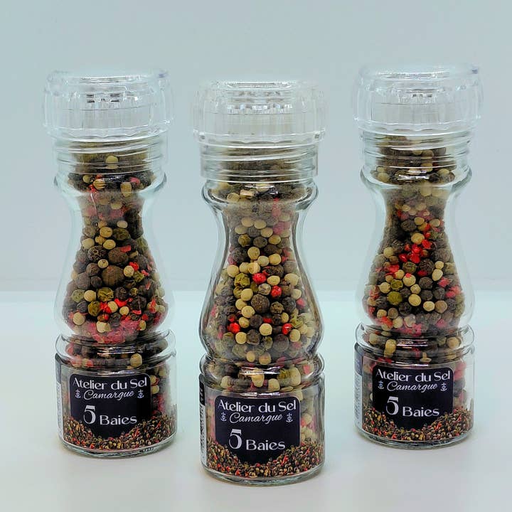 Moulin à Poivre "5 Baies" pour la vente par Atelier du Sel Camargue