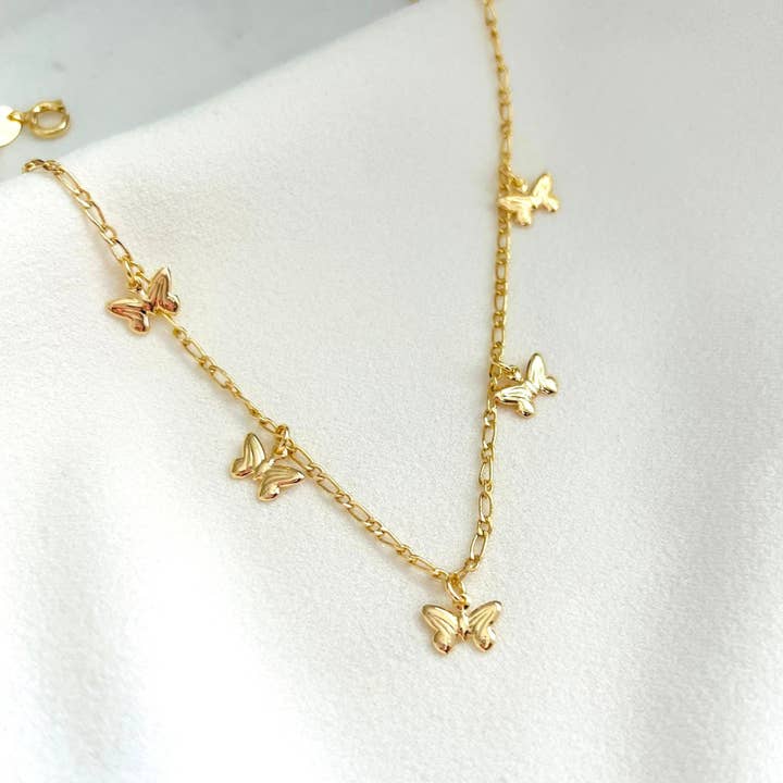 Enkelbandje met vlinder, 18-karaats goud gevuld Figaro Link-enkelbandje, boter voor wholesale door Housegoldjewelry