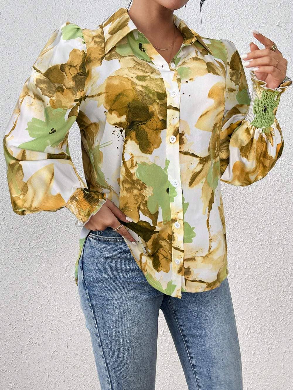 Fashion Combination - Wholesale Button Down Shirt - Women's - priv floral print lantern sleeve shirt34