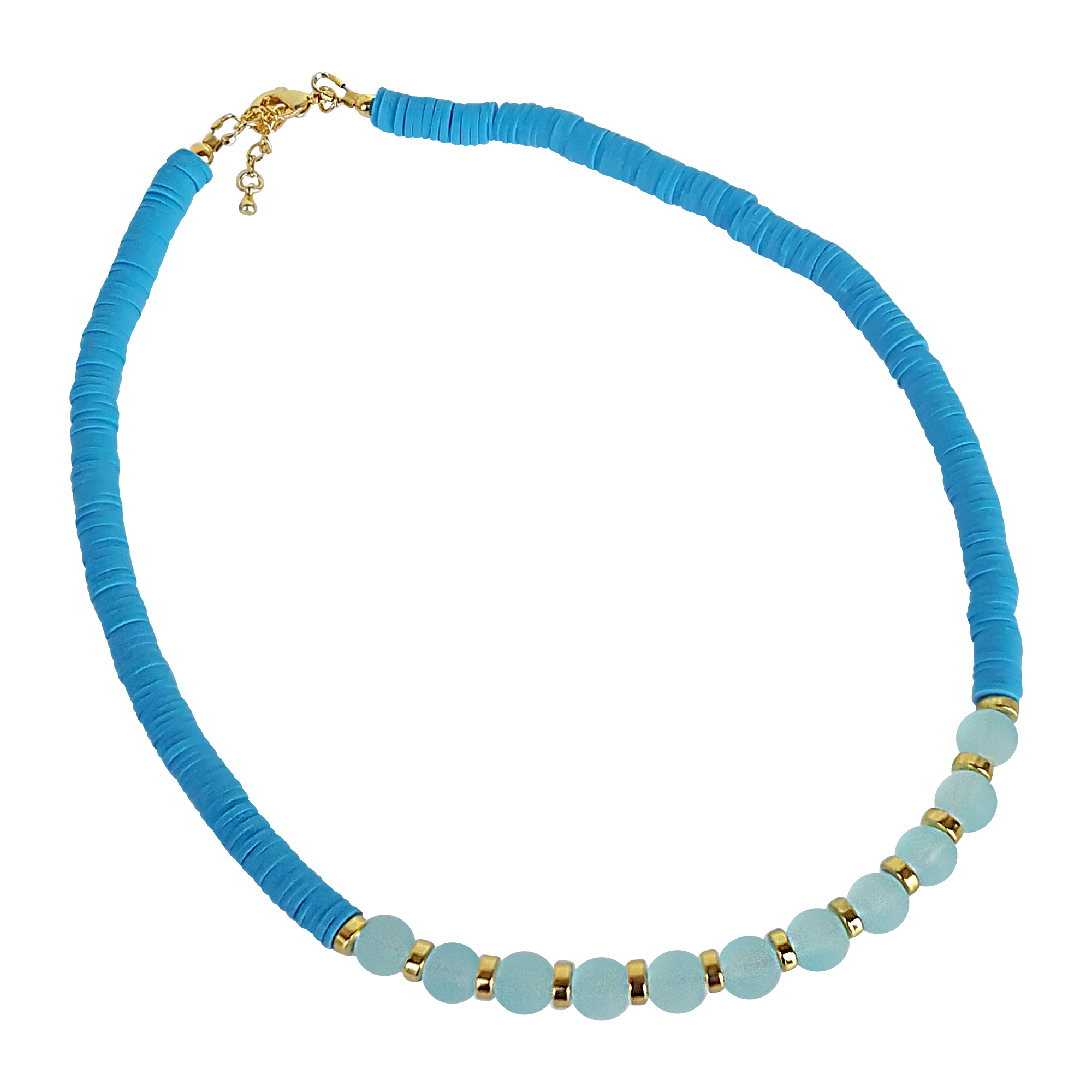 Snazzy and Co - Wholesale Beaded/Pearl Necklace - Beach Glass and Heishi Bead Necklace - Aqua Trio2