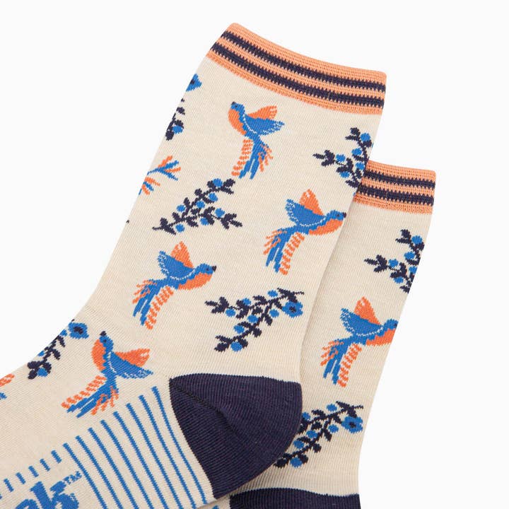 Sock Talk - Wholesale Socks - Women's - Women's Bamboo Socks - Cream, Hummingbird Floral
