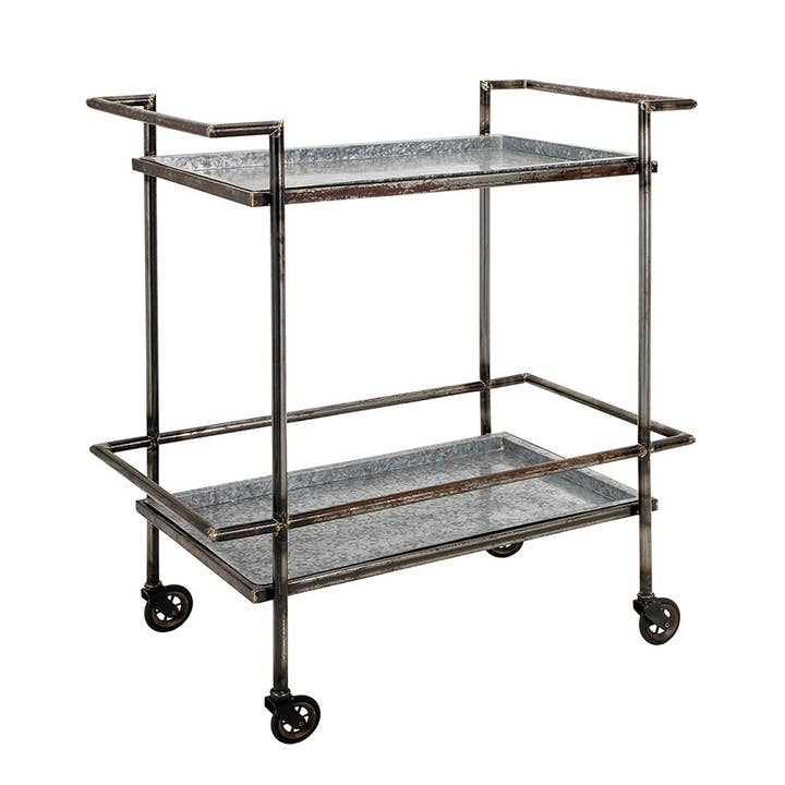 Percy Galvanized Metal Bar Cart in Gray & Black for wholesale on Faire